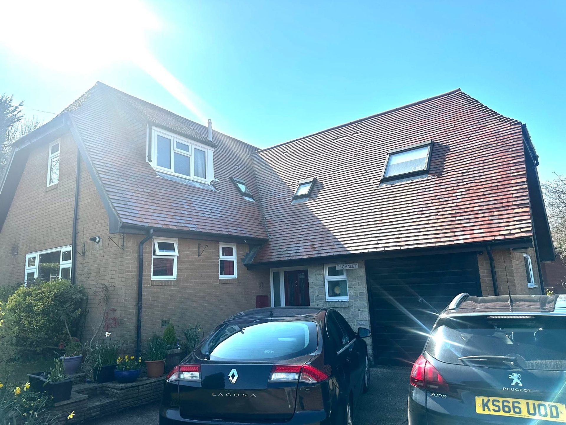 Tiled roof after softwash roof cleaning in Dorset