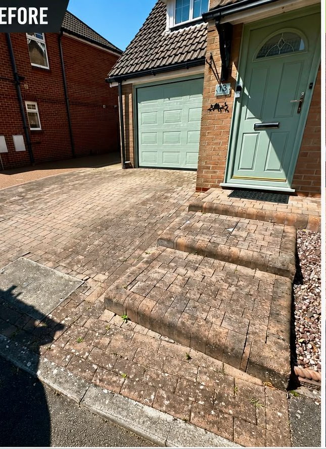 Before, Front step and block paving deep clean, Driveway Cleaning, Dorset – Dorset Exterior Cleaning