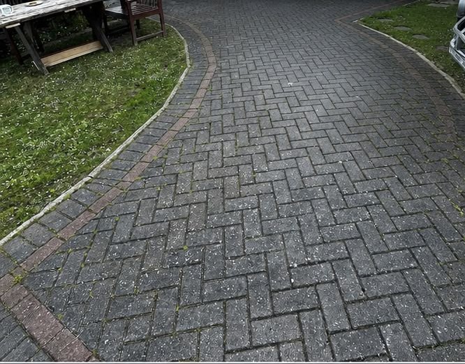 Before, Charcoal and red block paving restoration, Driveway Cleaning, Dorset – Dorset Exterior Cleaning